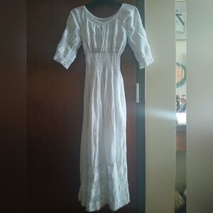 vintage white cotton maxi dress w/ crochet detail